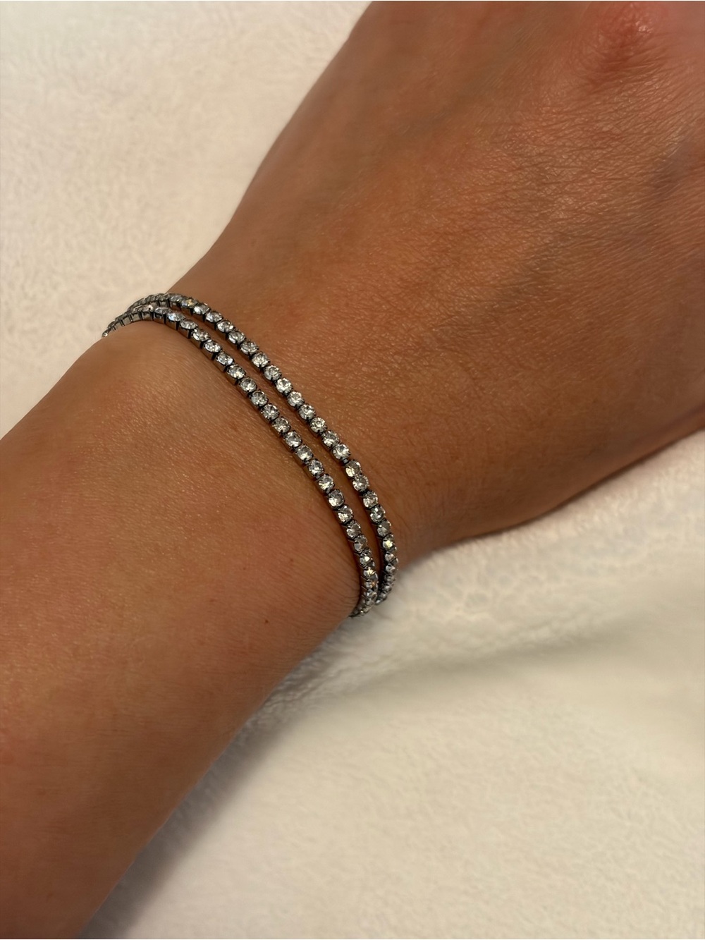 Jones New York Silver-Tone Double Row Crystal Bracelet